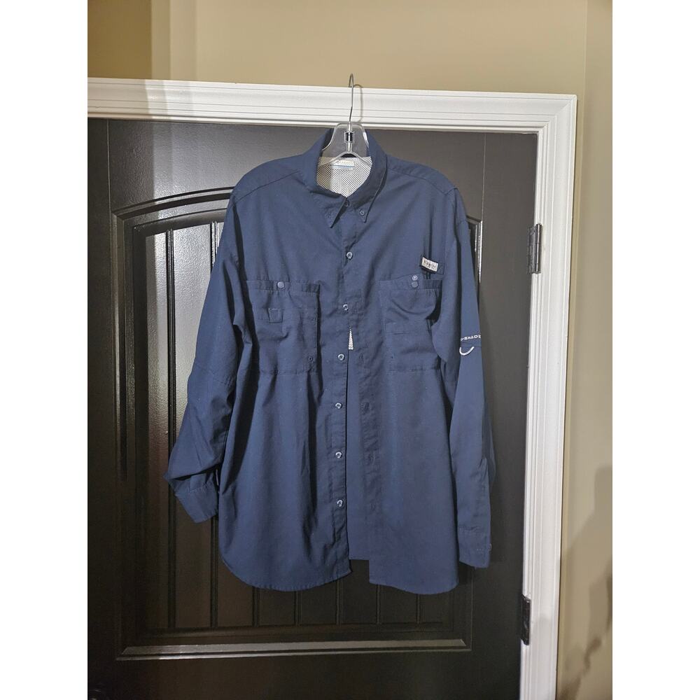 Columbia PFG Short Sleeve Vented Fishing Shirt Blue Size Large